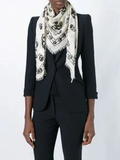 Alexander McQueen fringed skull-print scarf