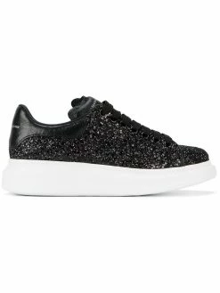 Alexander McQueen Black Glitter Platform Sneakers