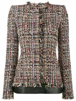 Alexander McQueen leather trimmed fitted tweed jacket