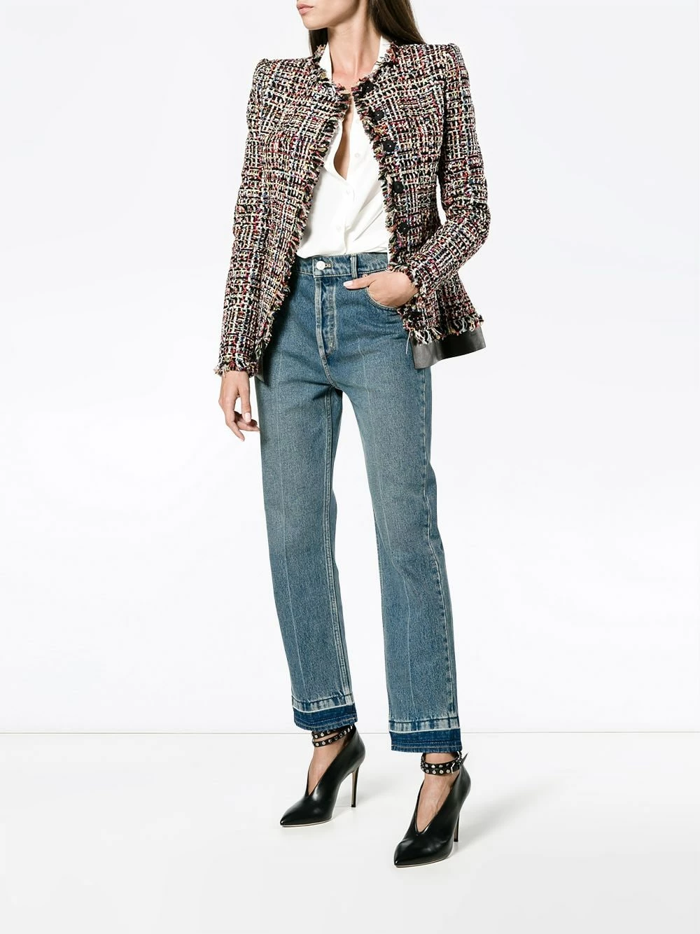 Alexander McQueen Leather trimmed fitted tweed jacket 2 Alexander McQueen leather trimmed fitted tweed jacket