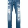 Alexander McQueen distressed folk embroidery jeans