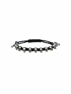 Alexander McQueen black and silver metallic skulls drawstring bracelet