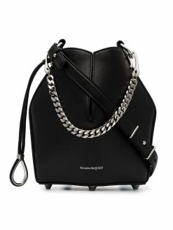 Alexander McQueen black drawstring fastened structured bucket bag