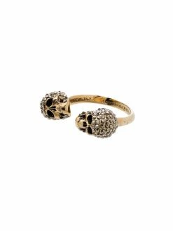Alexander McQueen crystal-embellished skulls ring