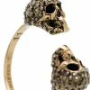 Alexander McQueen crystal-embellished skulls ring