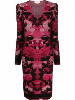Alexander McQueen blurred rose jacquard fitted dress