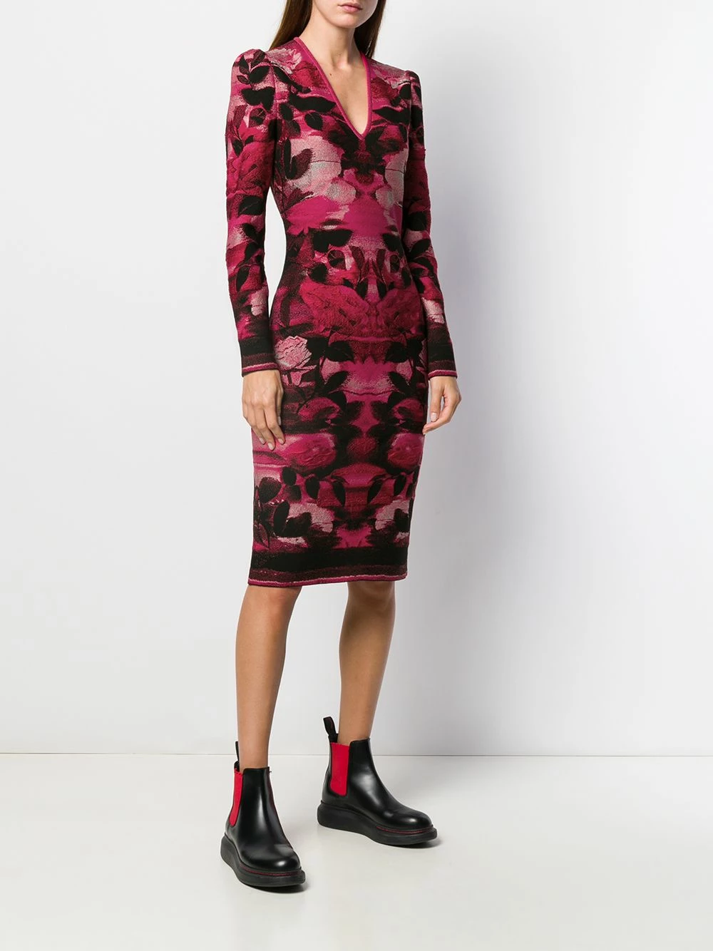 Alexander McQueen Blurred rose jacquard fitted dress 3 Alexander McQueen blurred rose jacquard fitted dress