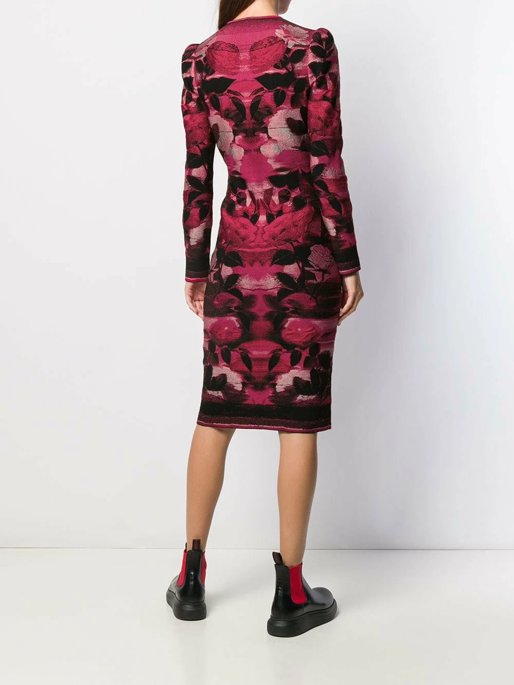 Alexander McQueen Blurred rose jacquard fitted dress 4 Alexander McQueen blurred rose jacquard fitted dress