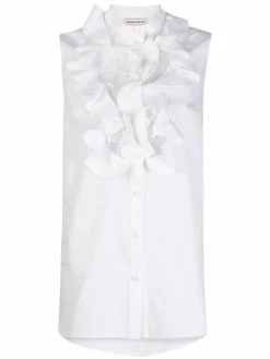 Alexander McQueen collarless ruffled blouse