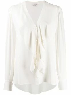 Alexander McQueen ruffle-front long-sleeve blouse
