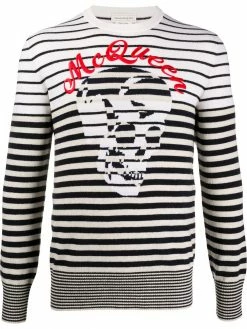 Alexander McQueen skulls and stripes crewneck jumper