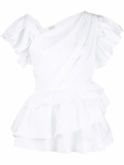 Alexander McQueen v-side neck ruffled T-shirt
