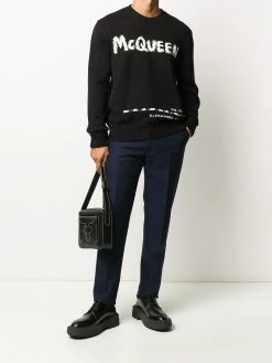 Alexander McQueen logo-intarsia crew-neck jumper