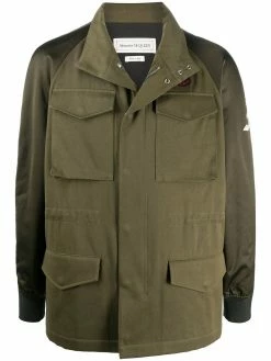 Alexander McQueen hooded logo patch military jacket