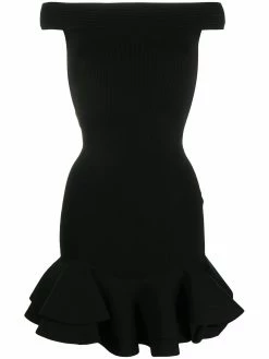 Alexander McQueen off-shoulder ribbed-knit dress