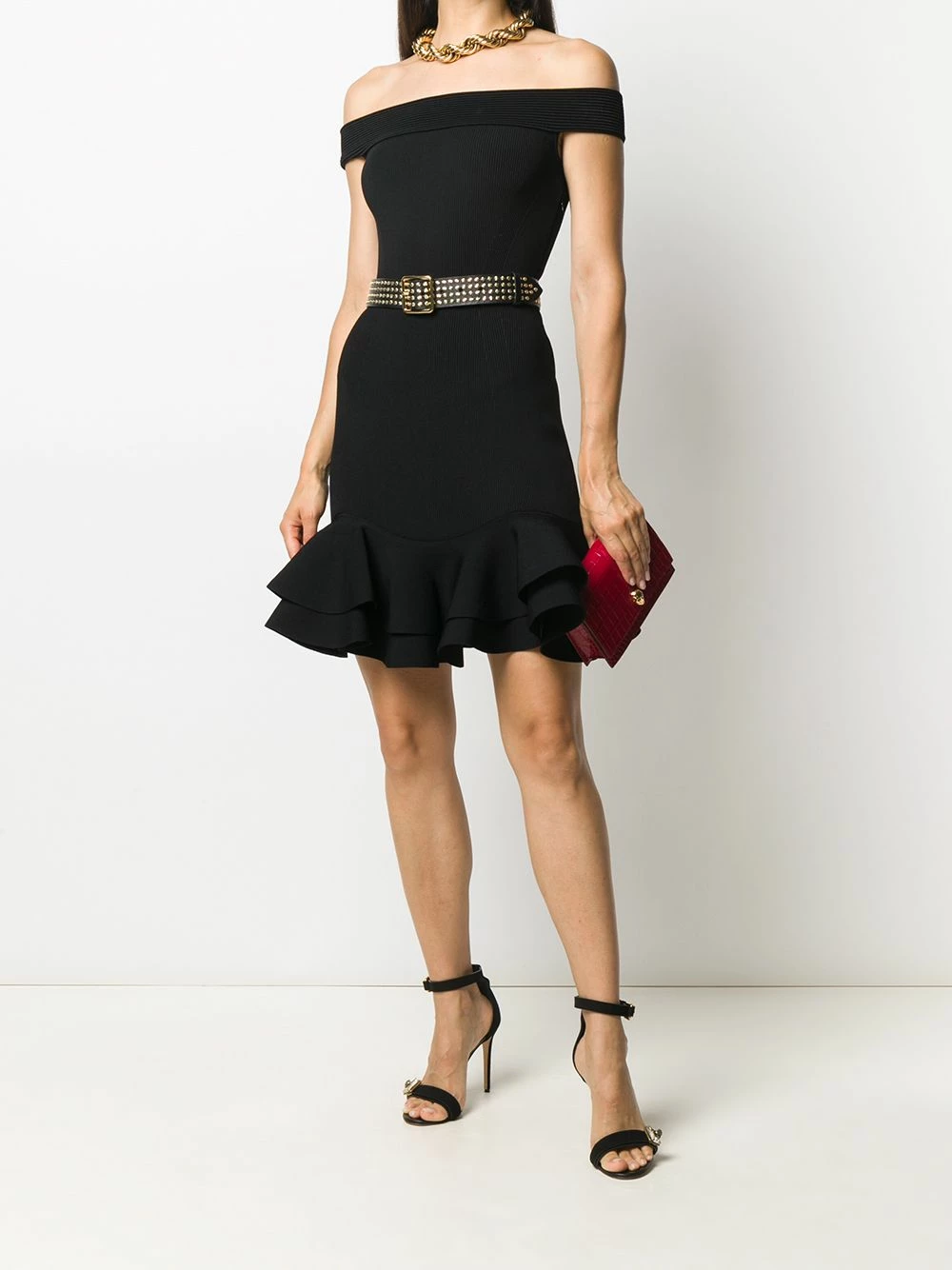 Alexander McQueen Off shoulder ribbed knit dress 2 Alexander McQueen off-shoulder ribbed-knit dress