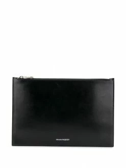 Alexander McQueen logo-print zip clutch