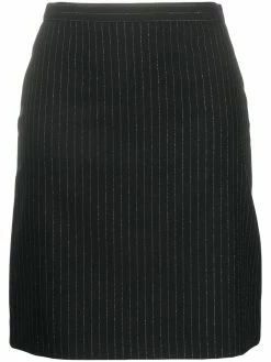 Alexander McQueen pinstripe back-ruffle wool skirt