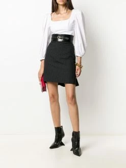 Alexander McQueen pinstripe back-ruffle wool skirt