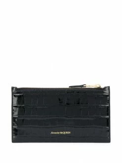 Alexander McQueen flat zip crocodile-effect wallet