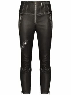 Alexander McQueen contrast stitching lambskin cropped trousers