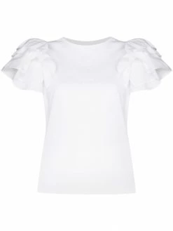 Alexander McQueen ruffle sleeve cotton T-shirt