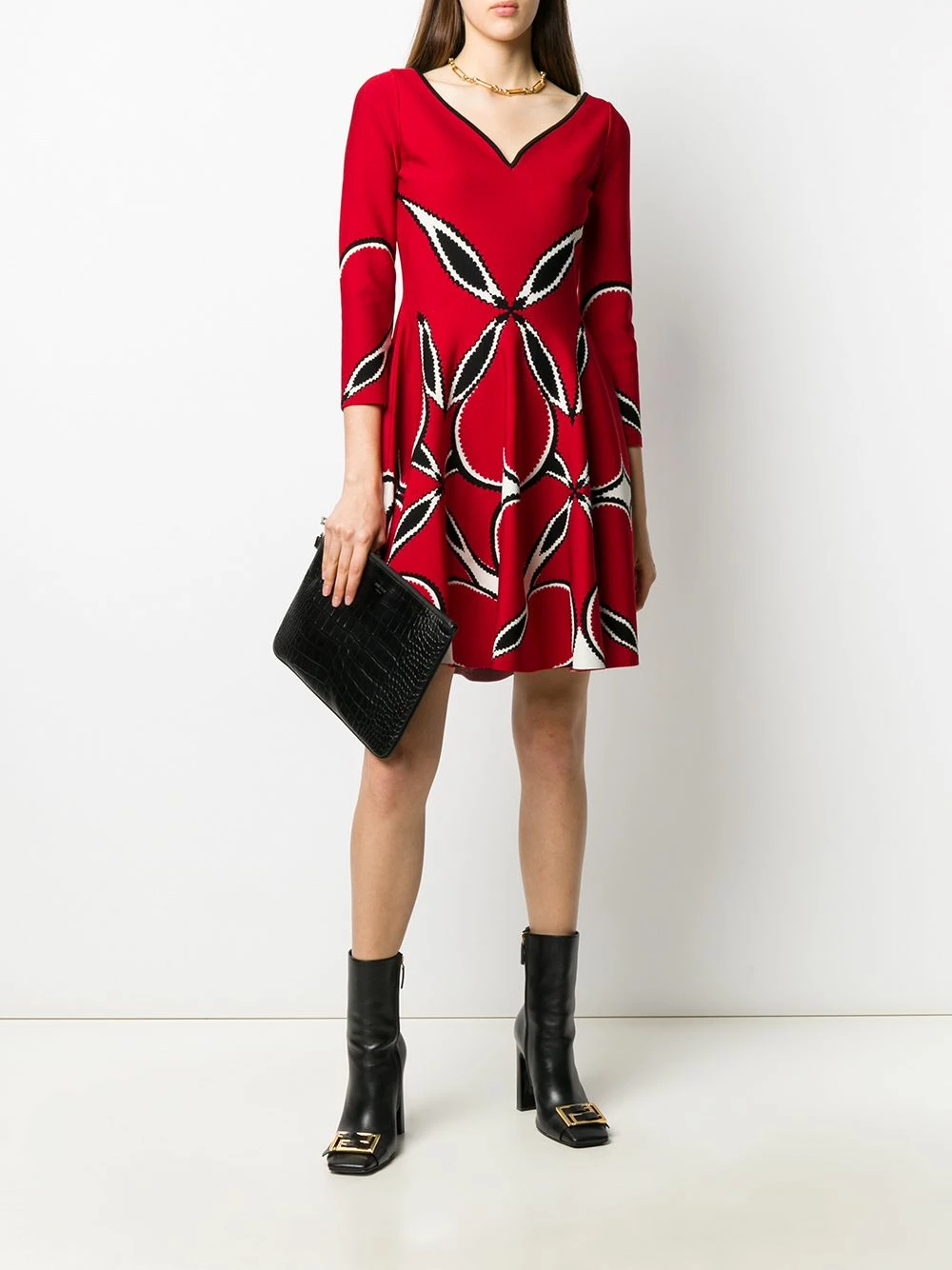 Alexander McQueen V neck flared dress 2 Alexander McQueen V-neck flared dress