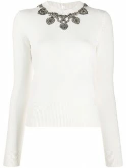 Alexander McQueen crystal-embellished crew neck jumper