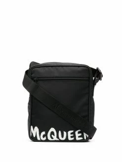Alexander McQueen painted logo messenger bag