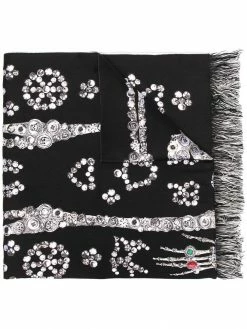 Alexander McQueen skull-print frayed scarf