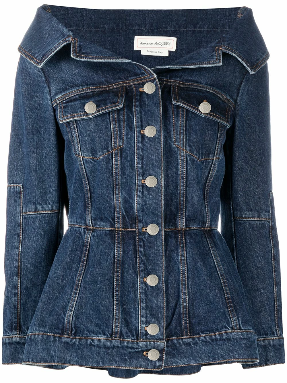 Alexander McQueen Wide collar denim jacket 1 Alexander McQueen wide-collar denim jacket