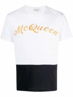 Alexander McQueen logo embroidered colour block T-shirt
