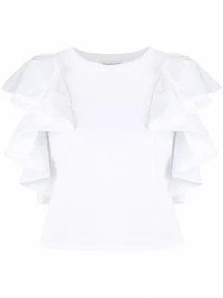 Alexander McQueen short ruffled sleeves cropped top