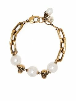 Alexander McQueen pearl-embellished skull bracelet