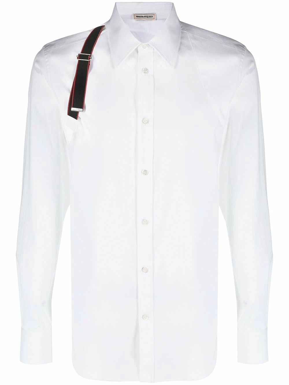 Alexander McQueen Logo strap button up shirt 1 Alexander McQueen logo-strap button-up shirt