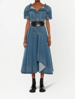 Alexander McQueen V-neck midi denim dress