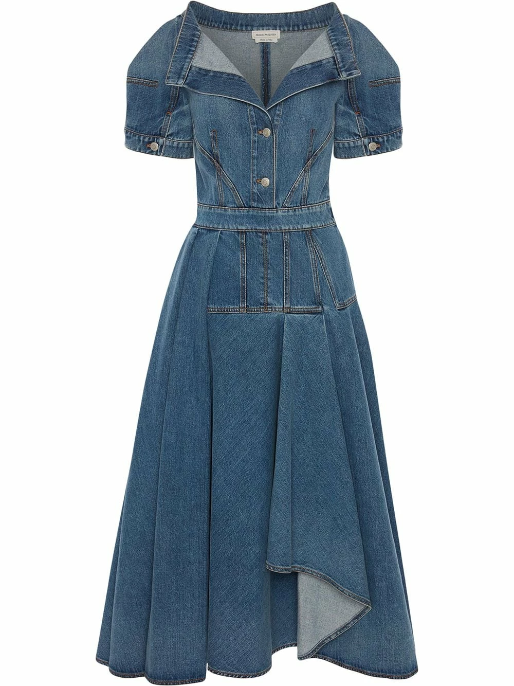 Alexander McQueen V neck midi denim dress 1 Alexander McQueen V-neck midi denim dress