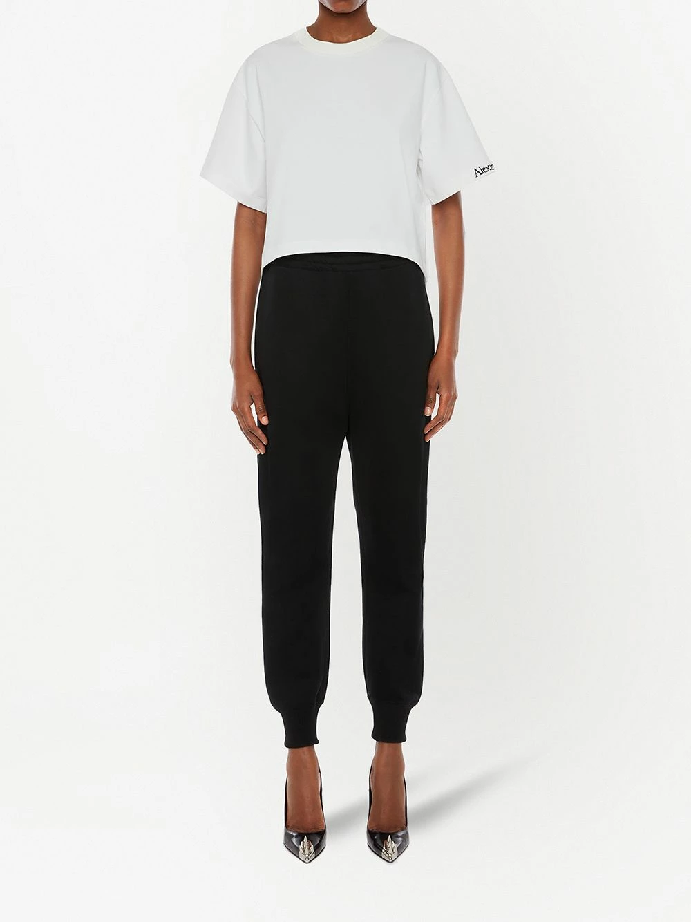 Alexander McQueen Embroidered logo cropped T shirt 2 Alexander McQueen embroidered logo cropped T-shirt