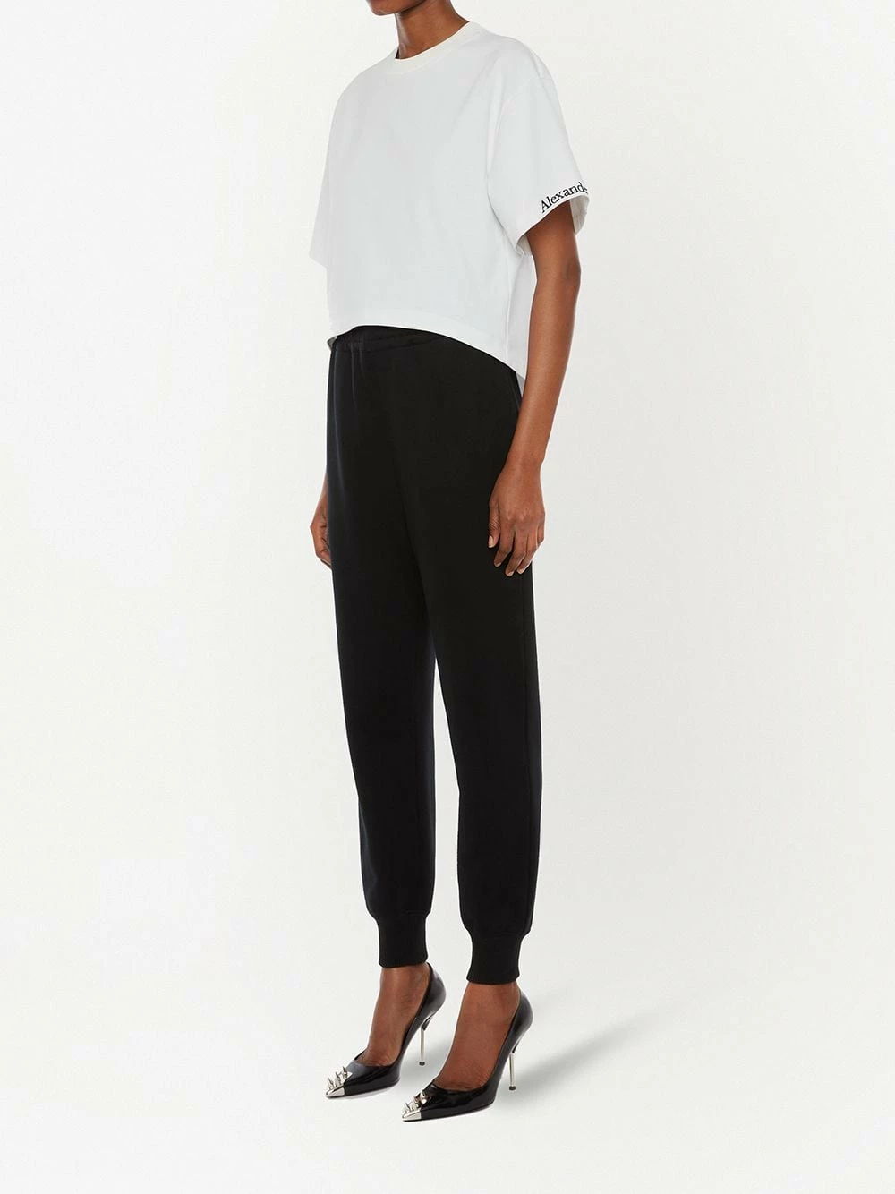 Alexander McQueen Embroidered logo cropped T shirt 3 Alexander McQueen embroidered logo cropped T-shirt