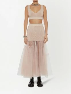 Alexander McQueen ribbed knit tulle panel skirt