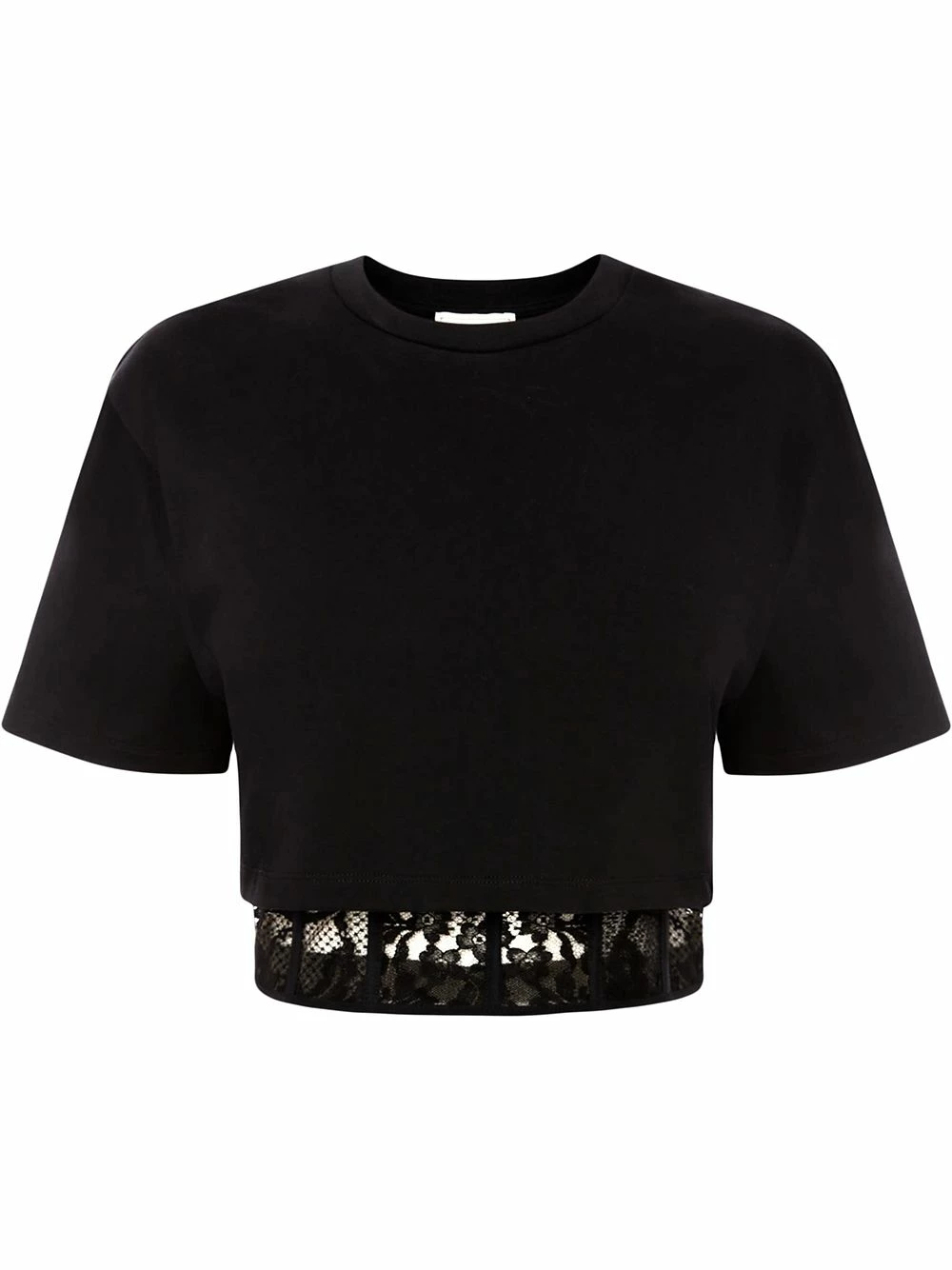 Alexander McQueen Lace hem cropped T shirt 1 Alexander McQueen lace-hem cropped T-shirt