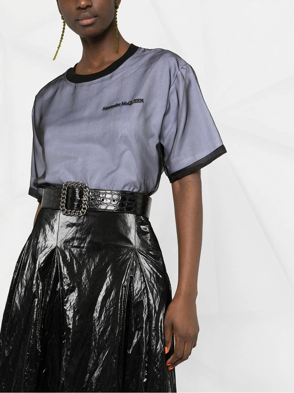 Alexander McQueen Mesh overlay T shirt 5 Alexander McQueen mesh-overlay T-shirt