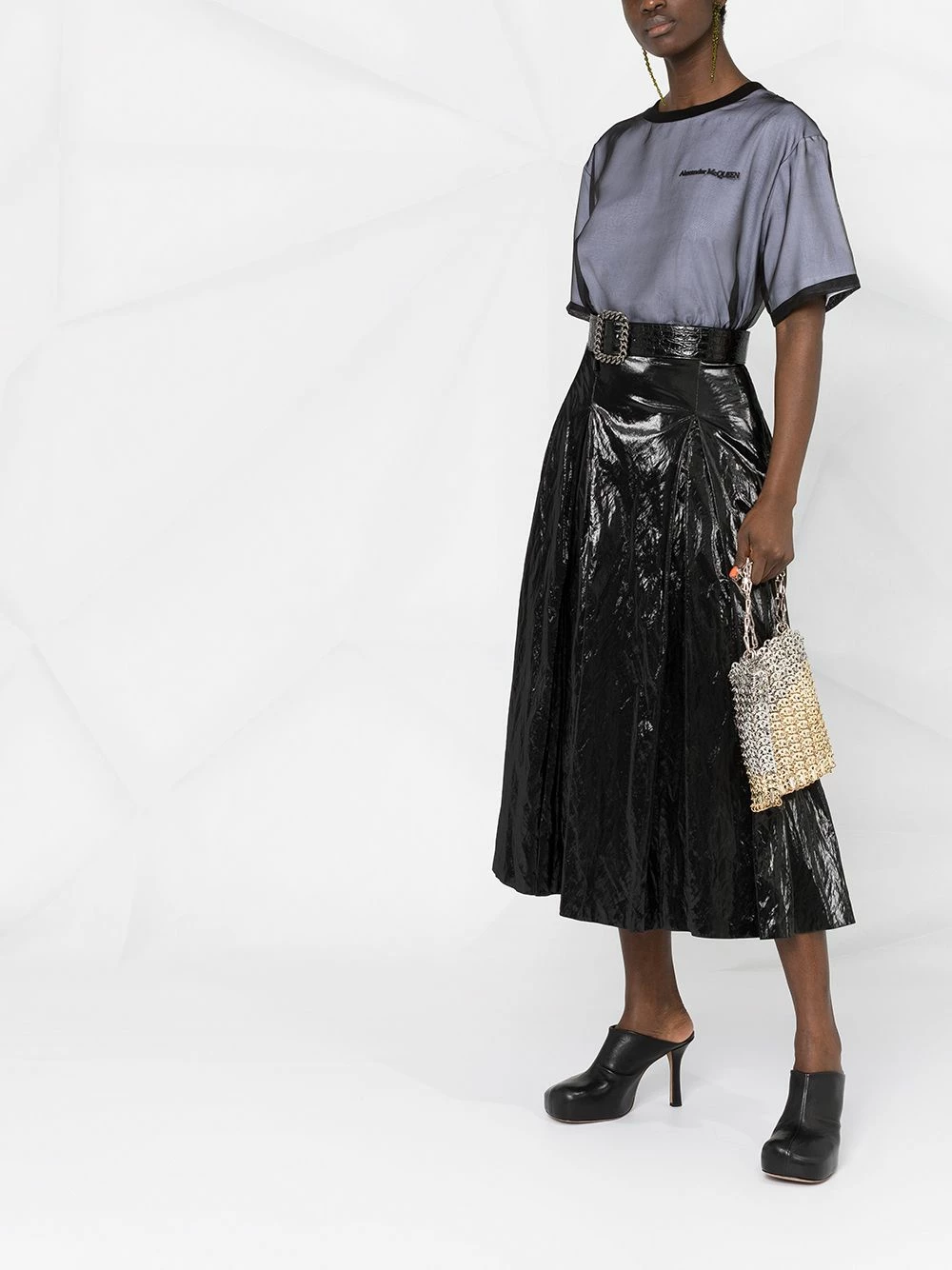 Alexander McQueen Mesh overlay T shirt 4 Alexander McQueen mesh-overlay T-shirt