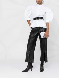 Alexander McQueen ruched-sleeve peplum-hem blouse