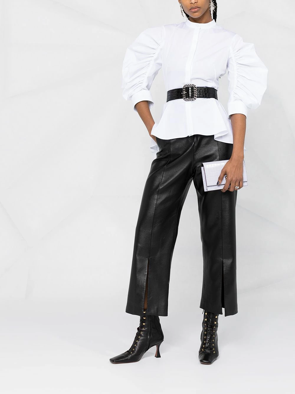 Alexander McQueen Ruched sleeve peplum hem blouse 2 Alexander McQueen ruched-sleeve peplum-hem blouse