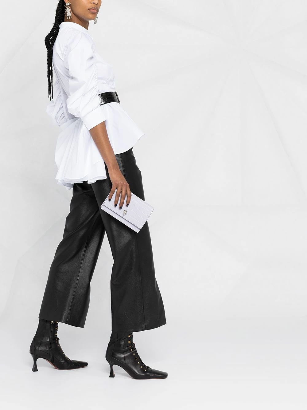 Alexander McQueen Ruched sleeve peplum hem blouse 4 Alexander McQueen ruched-sleeve peplum-hem blouse