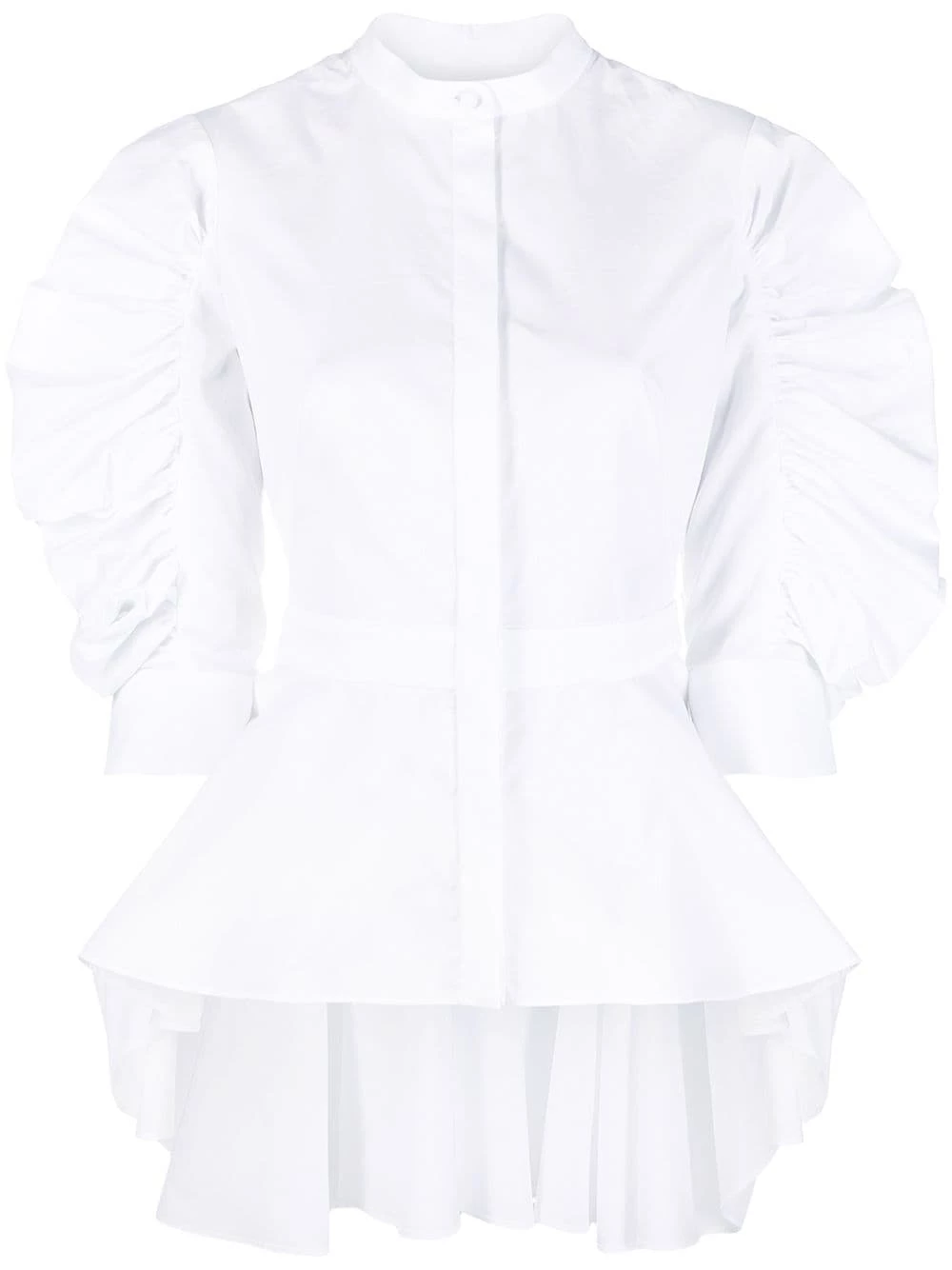 Alexander McQueen Ruched sleeve peplum hem blouse 1 Alexander McQueen ruched-sleeve peplum-hem blouse