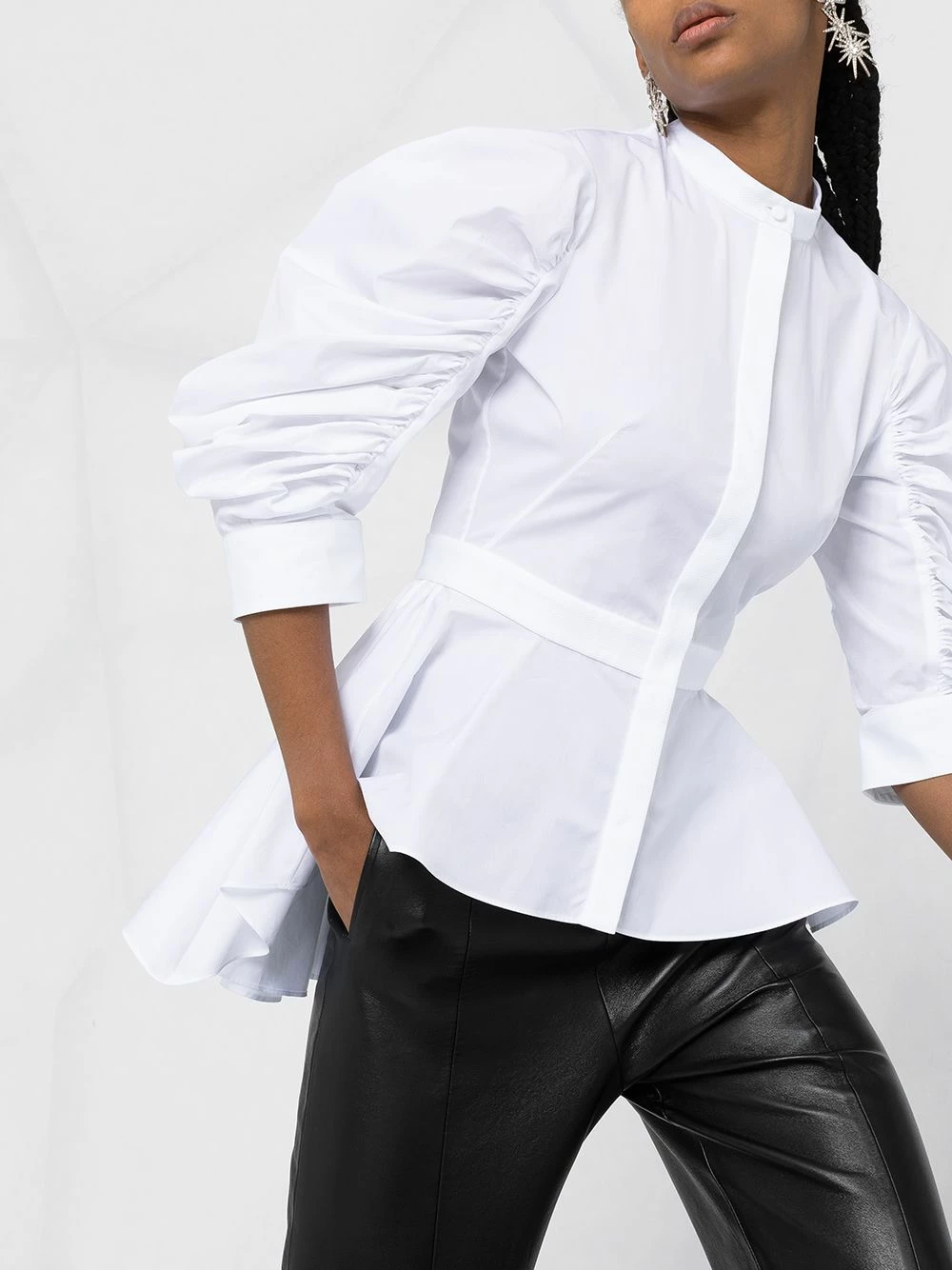 Alexander McQueen Ruched sleeve peplum hem blouse 3 Alexander McQueen ruched-sleeve peplum-hem blouse
