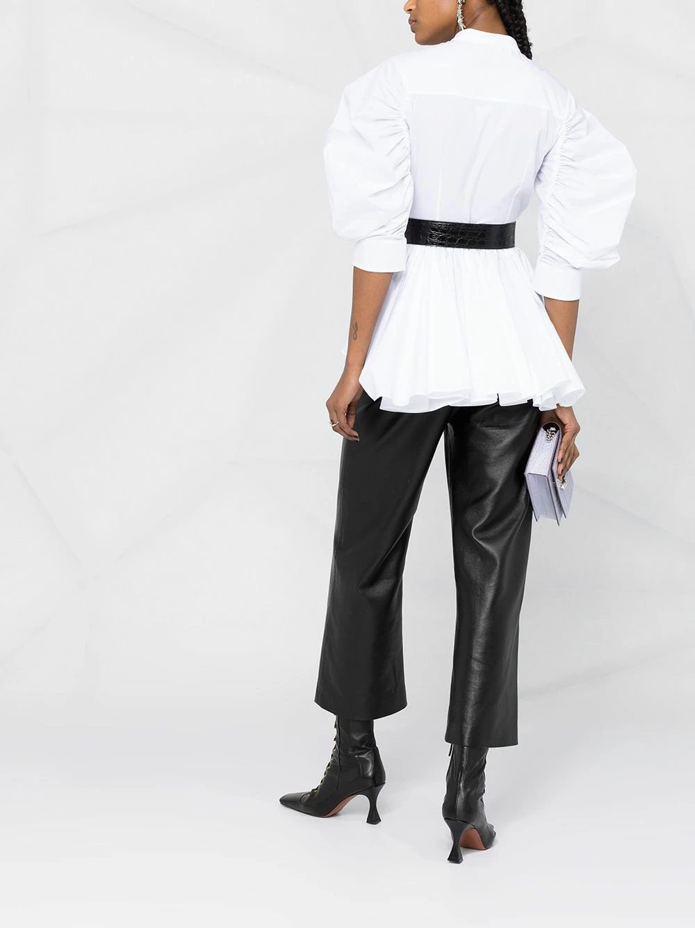 Alexander McQueen Ruched sleeve peplum hem blouse 6 Alexander McQueen ruched-sleeve peplum-hem blouse