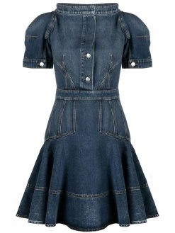 Alexander McQueen puff-sleeve denim dress